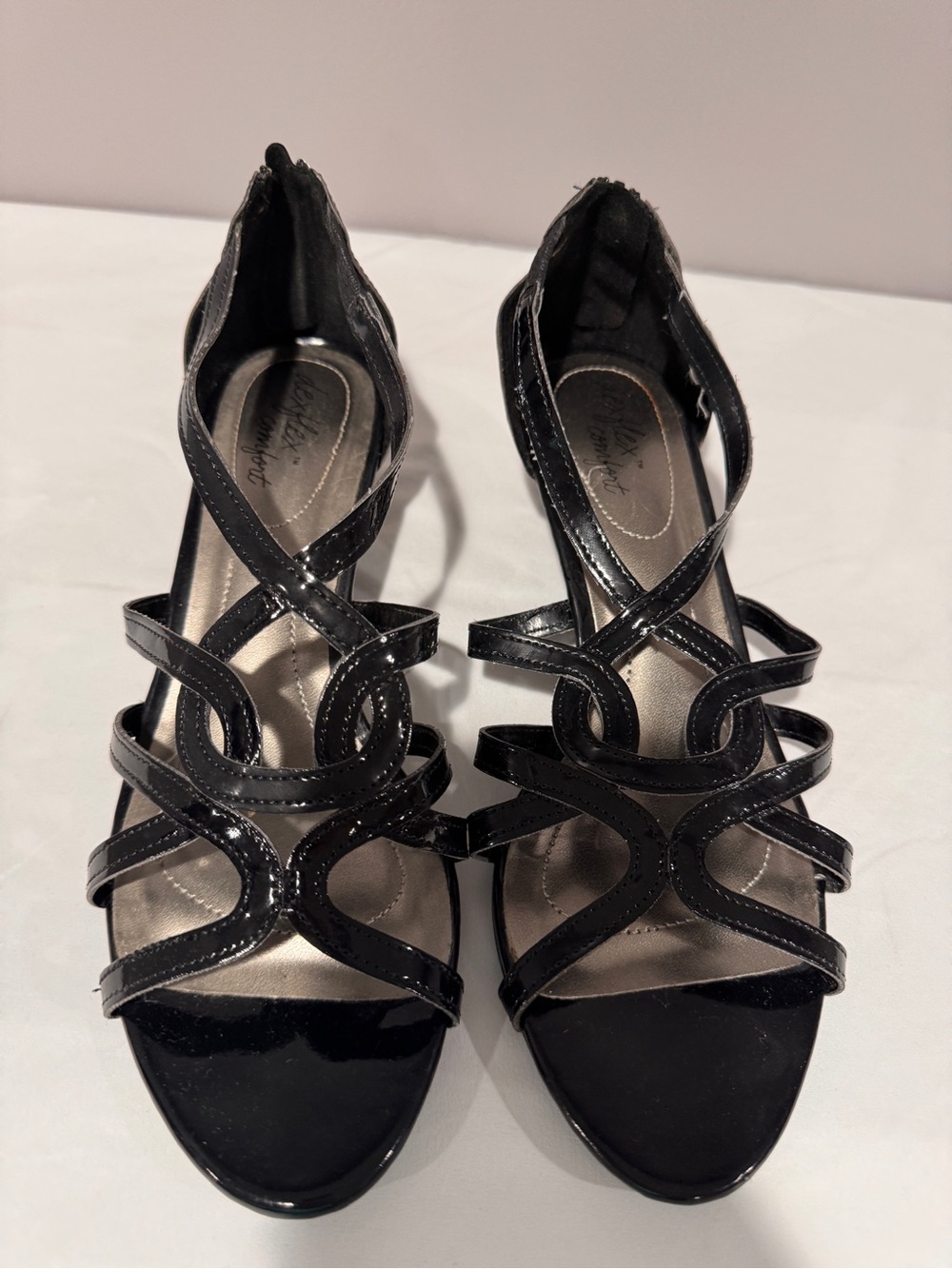 dexflex comfort Black Patent Strappy Heeled Sandals